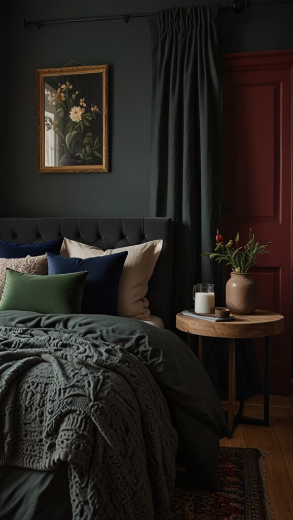 modern wood bed frame,modern bedroom, moody decor, cozy interiors, sophisticated style,modern bedroom

