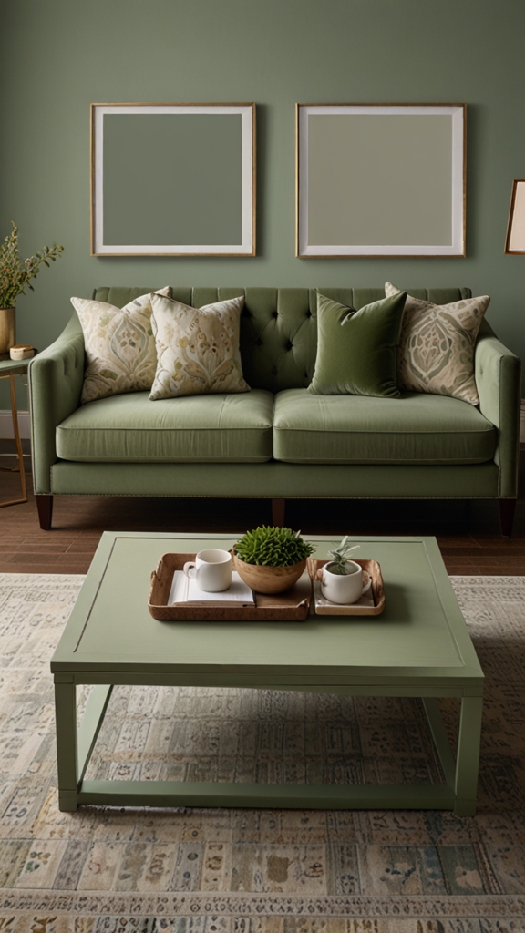 sage green sofa, sage green walls, sage green accents, sage green decor, sage green furniture