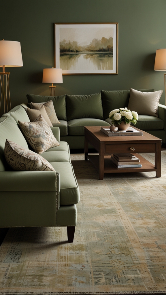 sage green sofa, sage green walls, sage green accents, sage green decor, sage green furniture