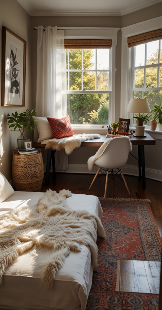 home office design, cozy workspace, stylish office decor, modern work environment, functional office setup