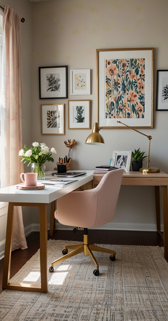 home office design, stylish office decor, modern work space, chic desk accessories, elegant office furniture