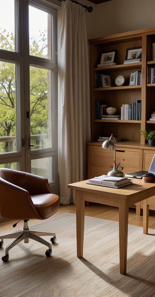 Oak office furniture, Oak wood desk, Home office decor, Office design ideas, Ergonomic office chair