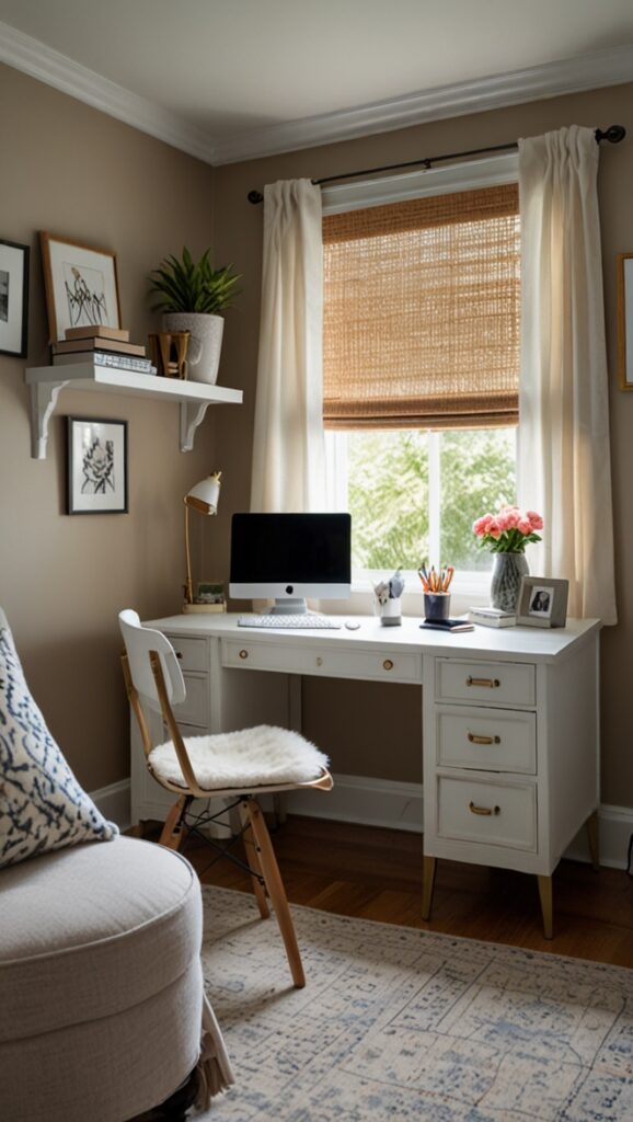 Blended style, Functional design, Office decor, Multi-functional space, Stylish home office