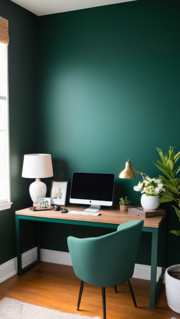 Accent wall paint, Dark paint color, Office design ideas, Interior decorating, Bold wall color