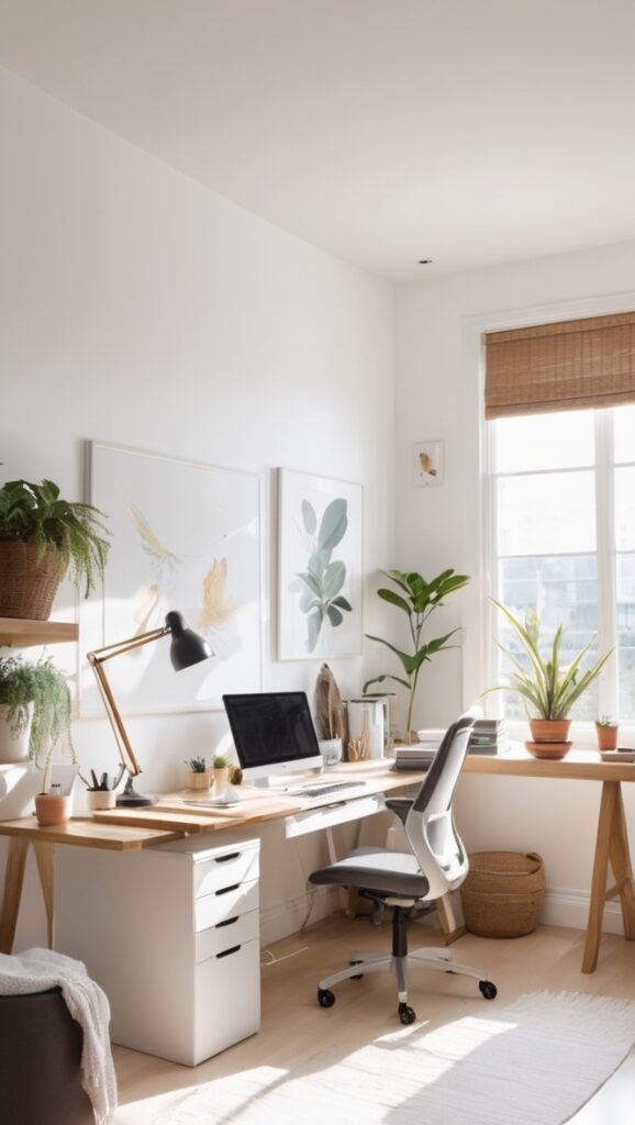 Eider White Sherwin Williams, Home Office Makeover, Interior Paint Color Ideas, Bright Office Decor, Light Gray Paint for Home Office