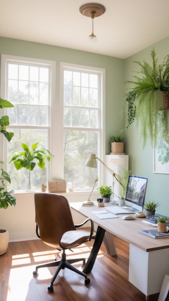 calming retreat, home office design, slow green paint, creating a peaceful workspace, interior decor ideas