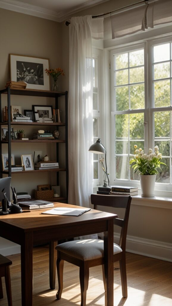 Home office design , Home office organization , Natural light workspace , Window view office , Productive home office