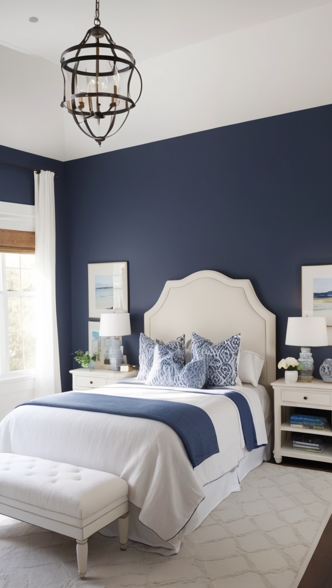 navy blue and white bedroom, navy and white bedding, navy and white decor, navy and white bedroom ideas, navy and white bedroom furniture