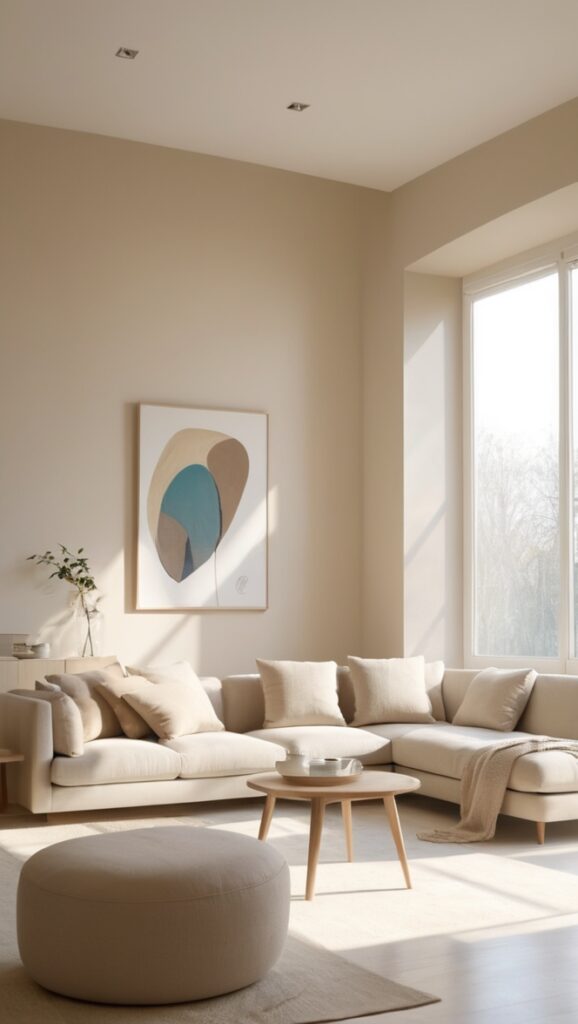 beige living room decor, modern minimalist decor, neutral living room ideas, Scandinavian interior design, contemporary home decor