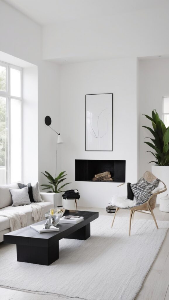 black and white home decor, minimalist interior design, modern minimalist decor, contemporary black and white, minimalist living room design