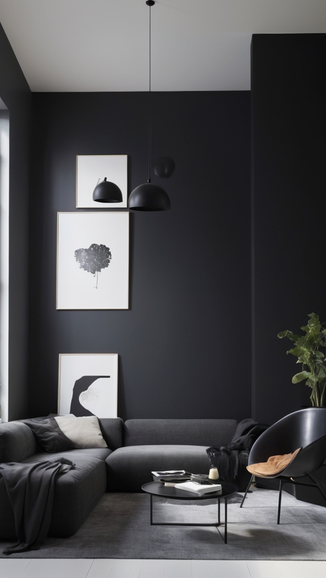 minimalist living room decor, black living room design, modern minimalist decor, sleek black furniture, contemporary minimalist interior 