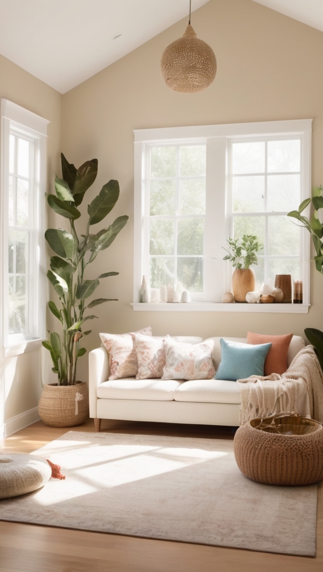 boho chic decor, homeware, modern living room, interior design, home decor