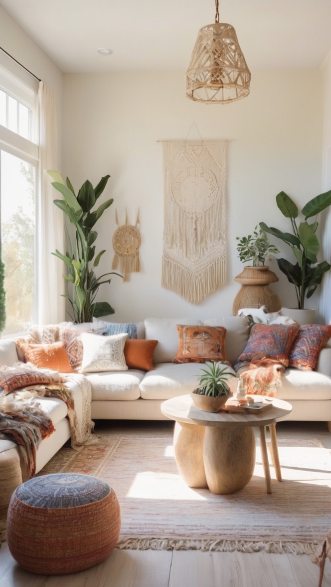 boho chic decor, homeware, modern living room, interior design, home decor 