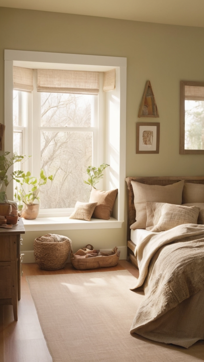 earthy bedroom decor, cozy bedroom ideas, organic bedroom design, sustainable bedroom furniture, natural bedding options 