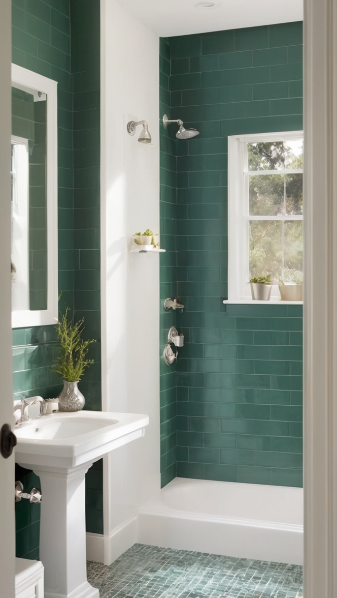 green bathroom tiles, dark green tiles, emerald green tiles, forest green tiles, moss green tiles