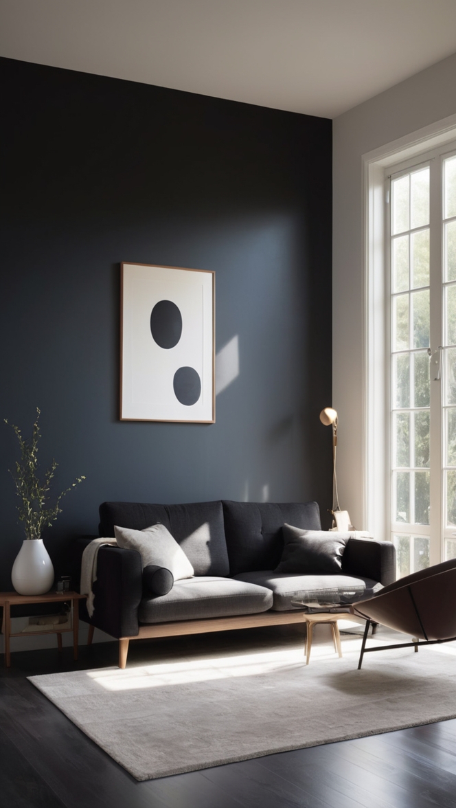 dark living room decor, minimalist home ideas, modern interior design, luxury home furnishings, contemporary home decor 