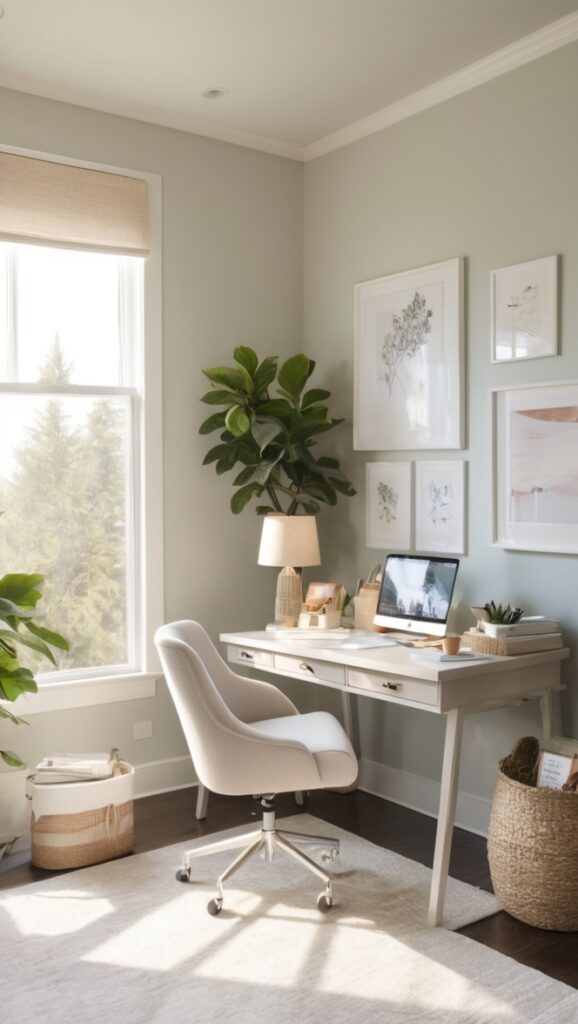 home office design, comfortable workspace, productive work environment, stylish home office, functional workspace
