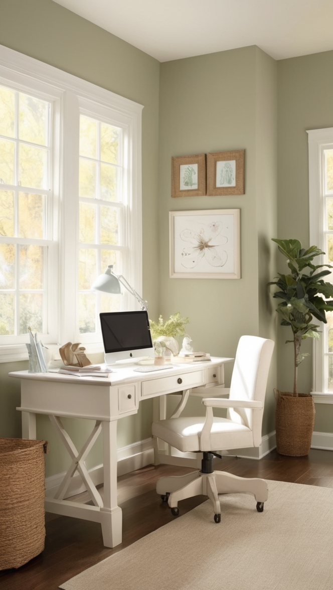 neutral home office decor, minimalist home office design, modern home office furniture, Scandinavian home office ideas, cozy workspace setup