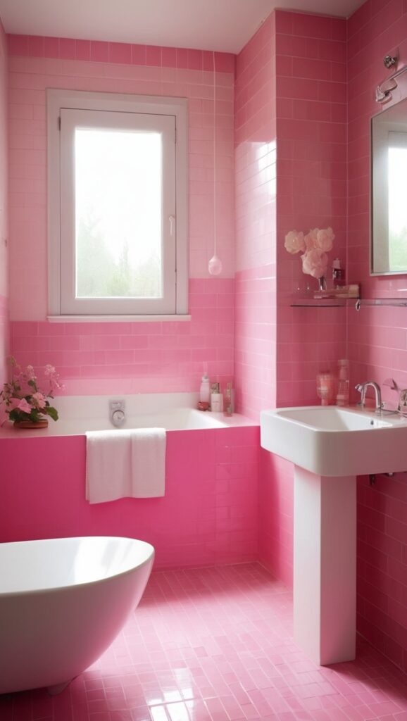 pink bathroom tiles, pink ceramic tiles, pink porcelain tiles, pink subway tiles, pink mosaic tiles