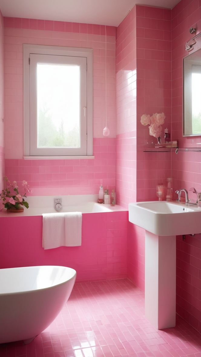 pink bathroom tiles, pink ceramic tiles, pink porcelain tiles, pink subway tiles, pink mosaic tiles 