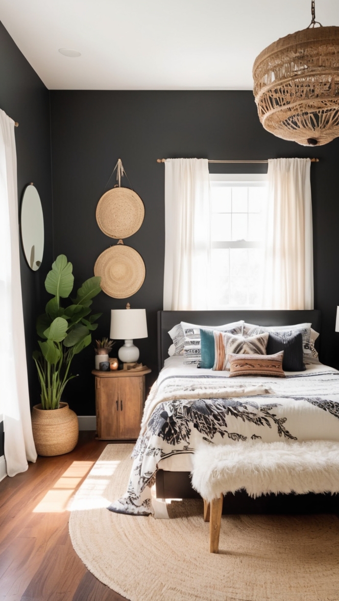 black boho bedding, boho bedroom decor, boho bedroom furniture, boho chic bedroom, boho bedroom ideas