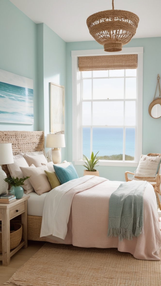 boho bedroom decor, coastal home decor, bohemian bedding, coastal bedroom furniture, beachy bedroom ideas 
