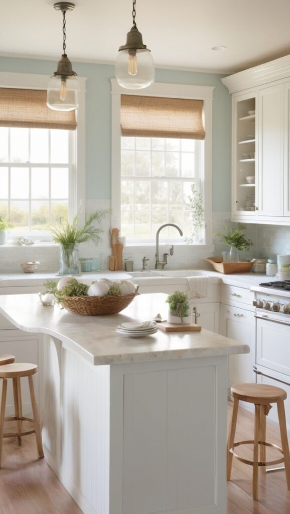 coastal kitchen design, modern farmhouse kitchen, farmhouse sink, coastal decor, white farmhouse kitchen