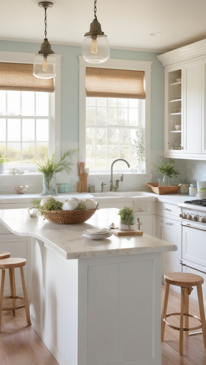 coastal kitchen design, modern farmhouse kitchen, farmhouse sink, coastal decor, white farmhouse kitchen 