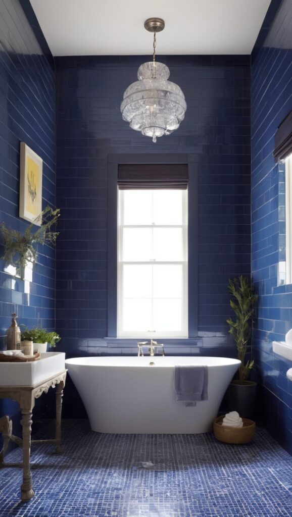 blue bathroom tiles, navy blue tiles, dark navy tiles, deep blue tiles, midnight blue tiles