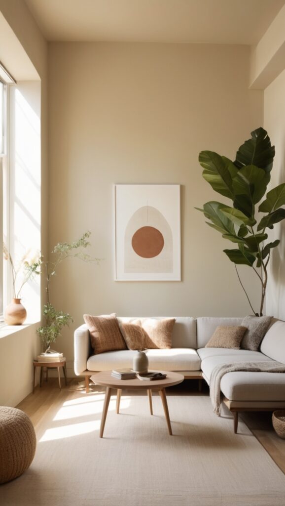 earthy living room design, minimalist decor ideas, modern minimalist living room, natural home decor, minimalist interior design