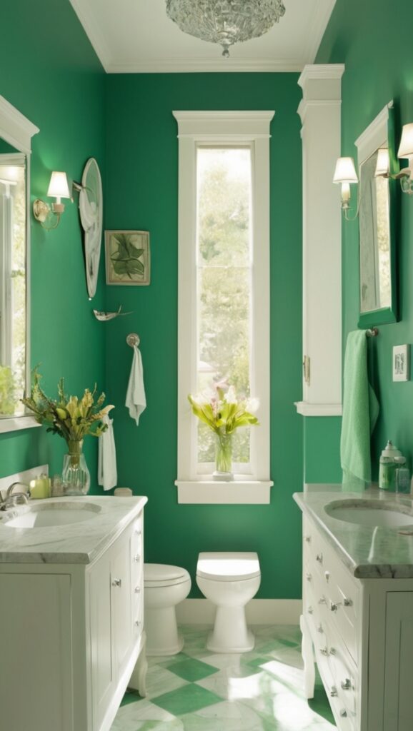 emerald green tiles, emerald green décor, bathroom renovation ideas, green bathroom accessories, luxury bathroom design