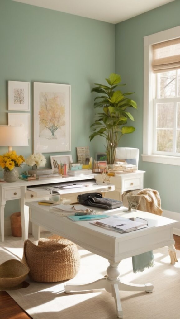 cozy home office colors, modern office decor colors, home office paint ideas, warm home office colors, stylish home office design