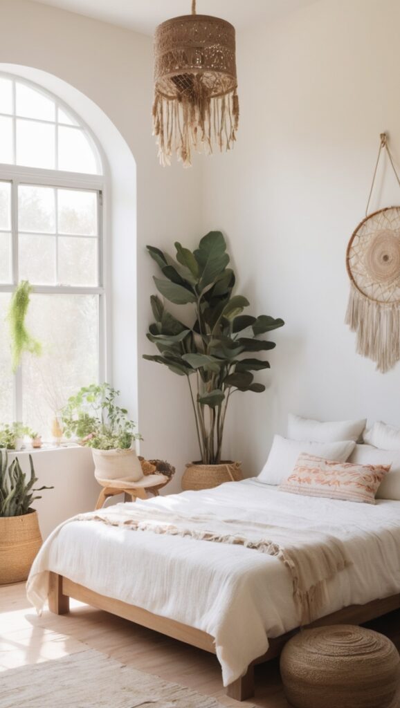 boho bedroom decor, boho bedding, bohemian bedroom, minimalist bedroom, boho chic