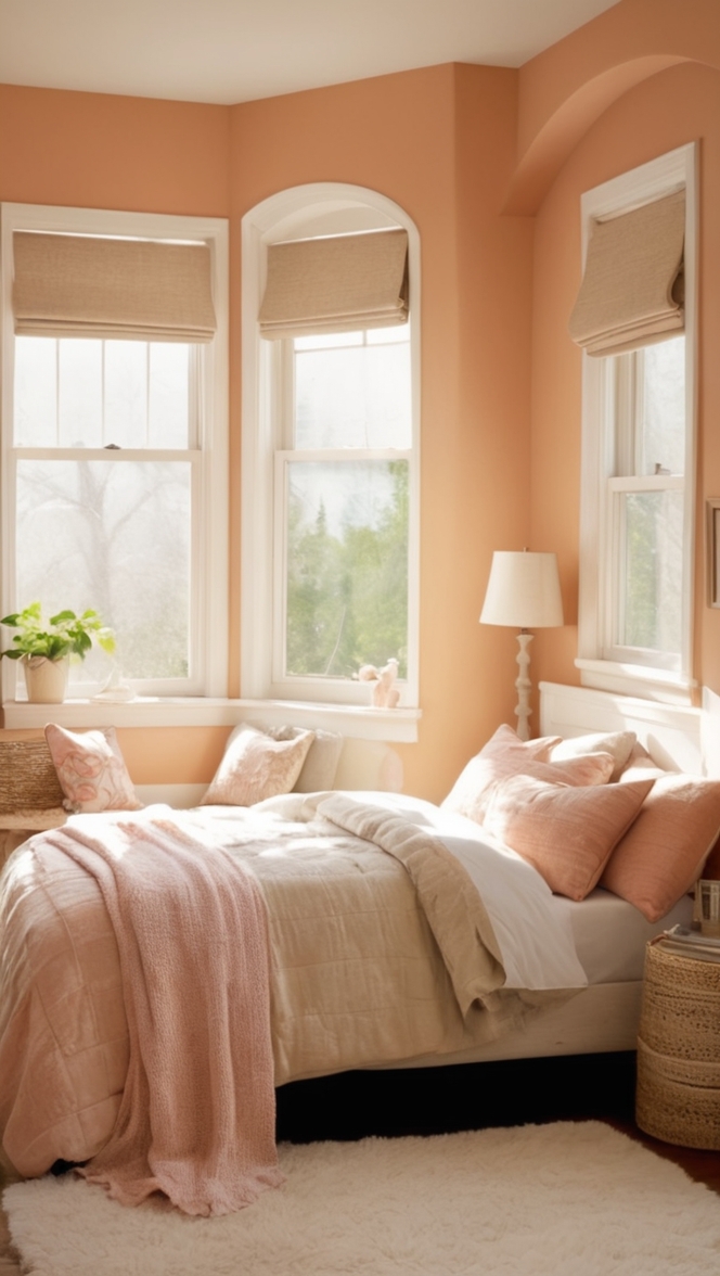 cozy bedroom decor, comfortable bedding, warm lighting, soft blankets, cozy throw pillows 