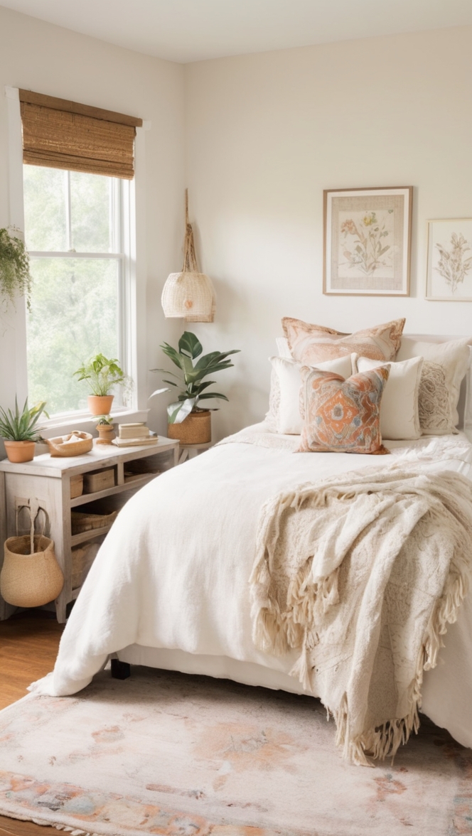 bohemian bedroom decor, boho chic home, elegant boho design, modern boho room, stylish boho interior