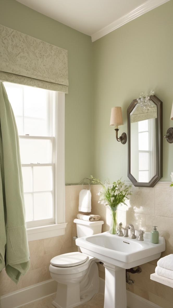 beige bathroom decor, green bathroom accessories, beige and green bathroom design, beige and green bathroom ideas, classy bathroom decor