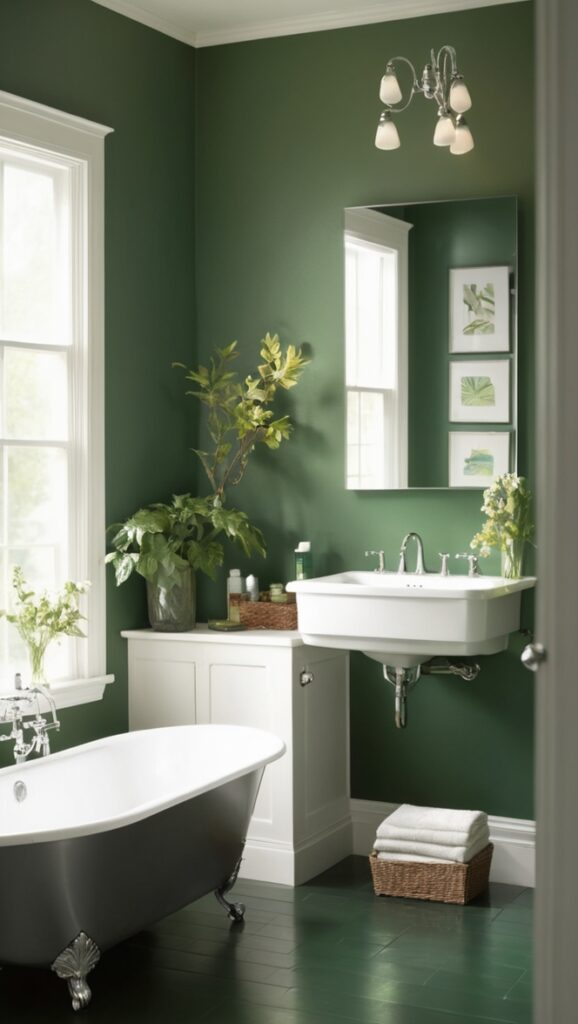 dark green bathroom decor, green bathroom accessories, emerald green bathroom, forest green bathroom, moss green bathroom