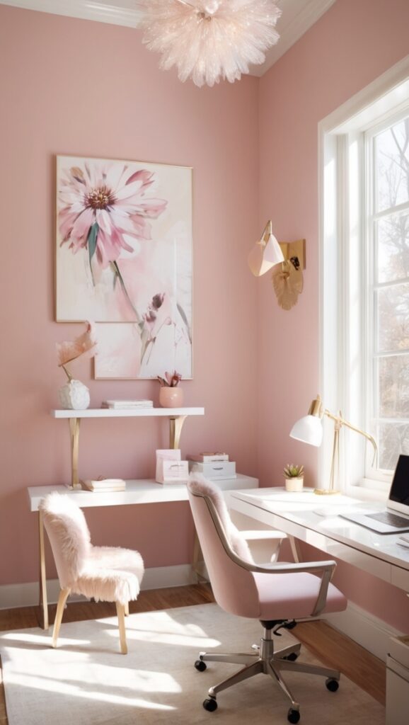 feminine home office decor, elegant office furniture, chic home office design, stylish home office organization, luxurious office accessories