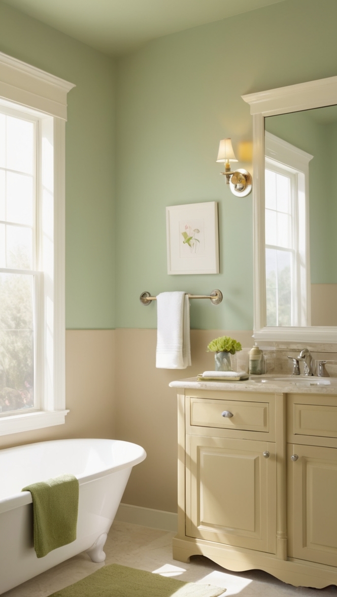 green bathroom ideas, beige bathroom decor, modern green and beige bathroom, luxurious green and beige bathroom design, elegant green and beige bathroom.