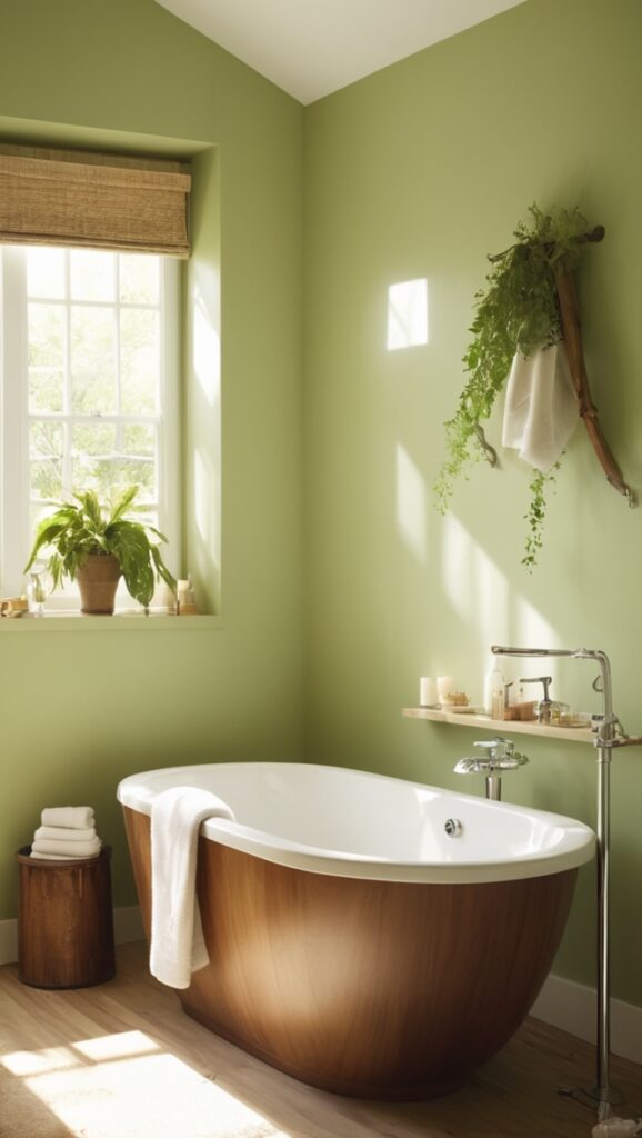 green bathroom design, wood bathroom ideas, eco-friendly bath decor, sustainable bathroom renovation, natural wood bath accessories