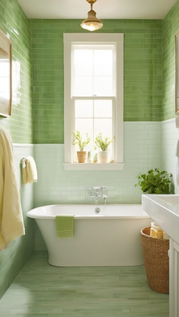 green tiles bathroom, bathroom tile ideas, tile design ideas, subway tile design, bathroom renovation ideas
