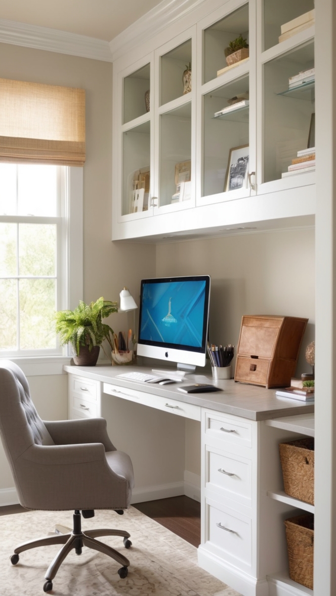 home office built ins, custom home office furniture, modern home office design, built in office cabinets, office wall unit 