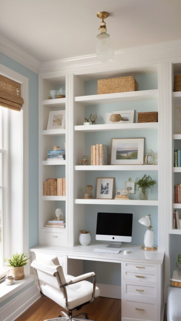 home office organization, custom home office design, white office furniture, built in office cabinets, home office storage solutions