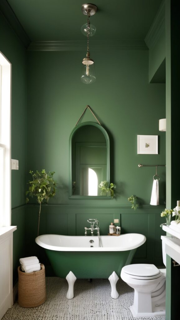 hunter green paint, bathroom renovation, luxury bathroom fixtures, designer bathroom tiles, modern bathroom design