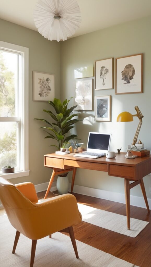 mid century modern desk, mid century modern chair, mid century modern bookcase, mid century modern lighting, mid century modern decor