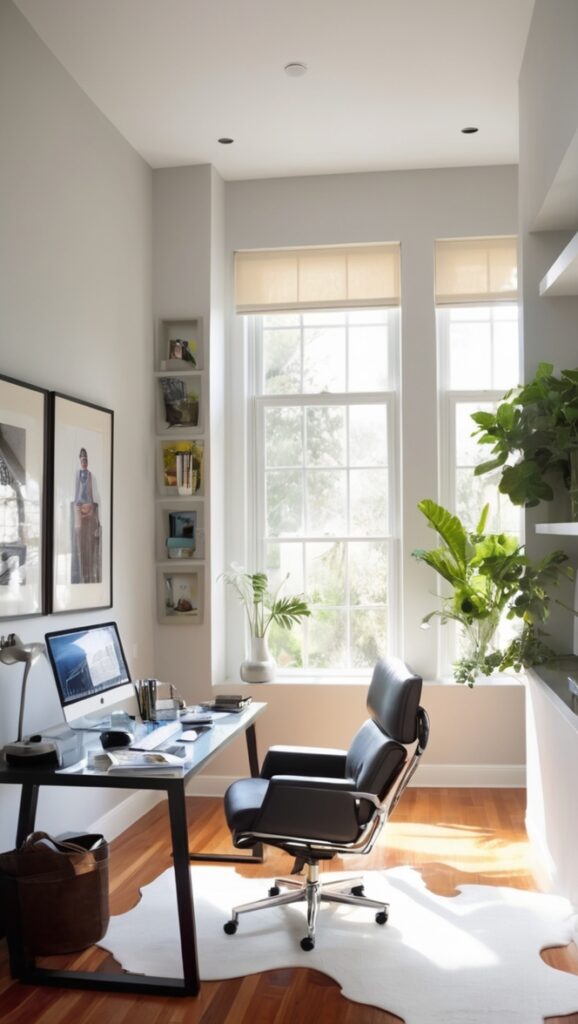 modern home office design, men's home office, masculine office decor, contemporary office setup, stylish office furniture
