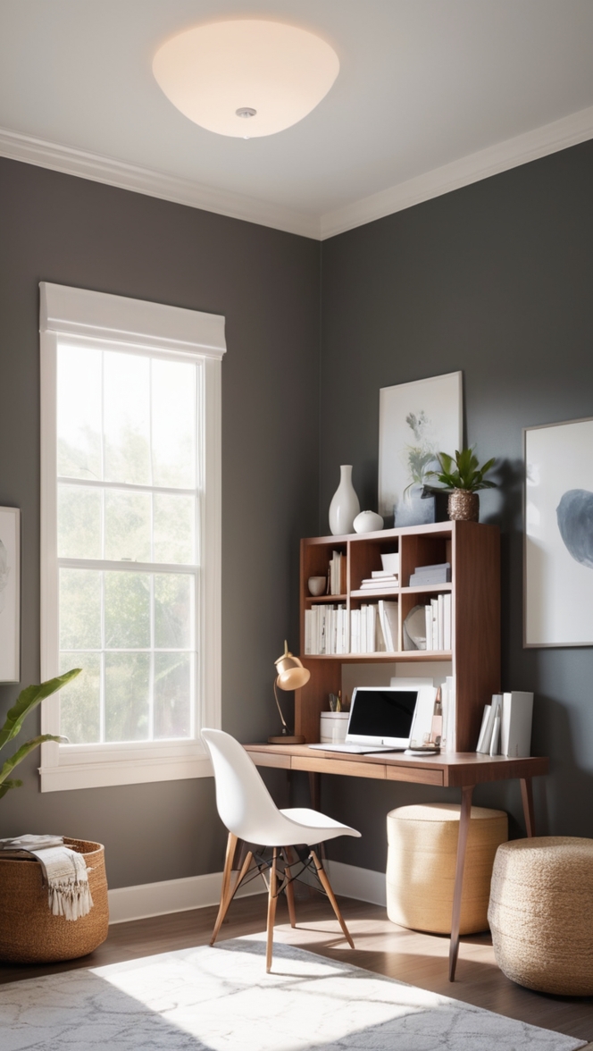 modern home office, stylish workspace, contemporary office decor, sleek office design, edgy home office