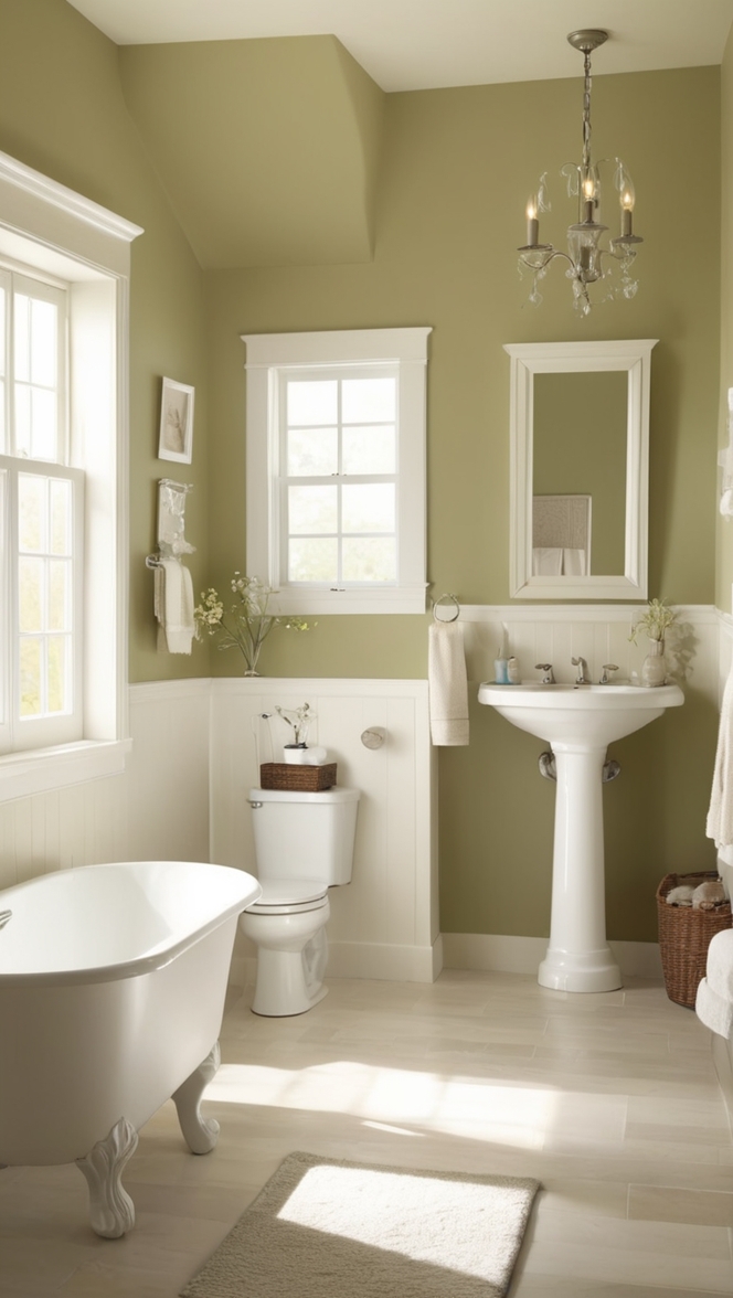 olive green tile, olive green walls, olive green decor, olive green accessories, olive green bathroom ideas