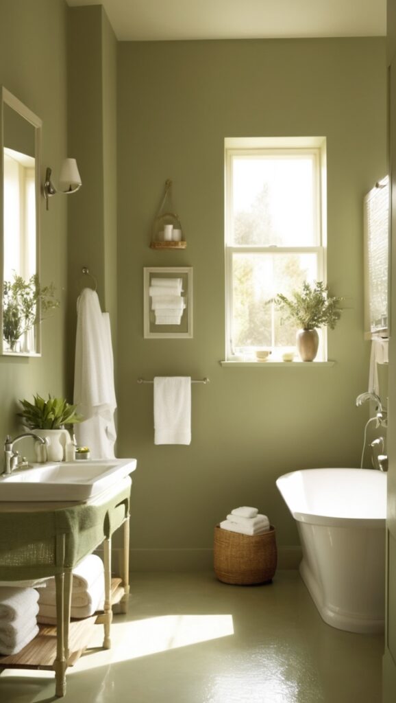 olive green tile, olive green walls, olive green decor, olive green accessories, olive green bathroom ideas