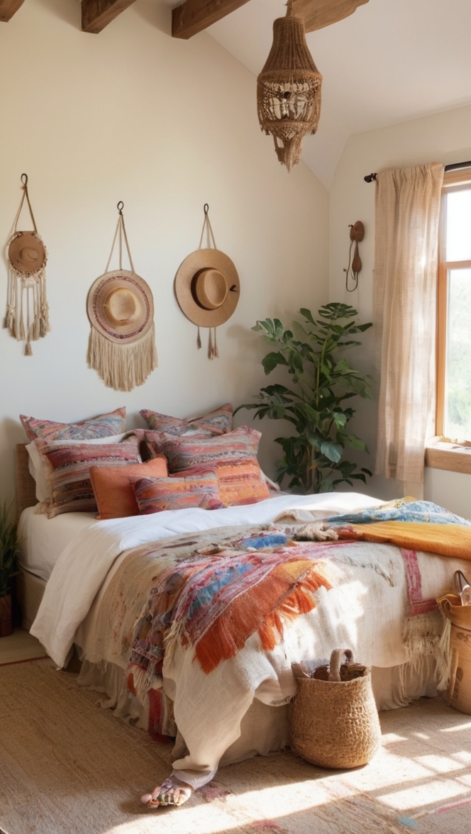 boho chic bedroom, bohemian bedroom decor, rustic country bedroom, modern farmhouse bedroom, vintage country bedroom 